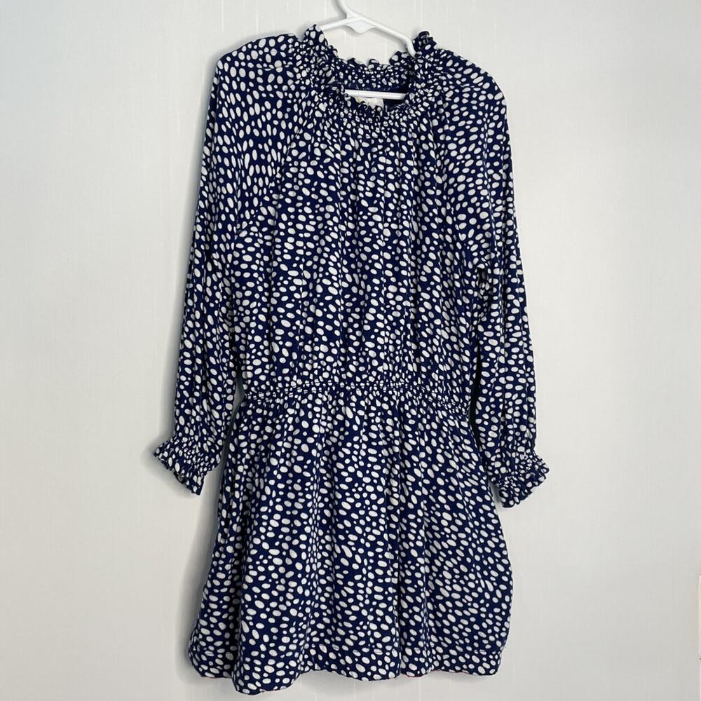 Boden Girls Navy Cinched Spot Woven Pocket Dress Size 7-8Y 128cm